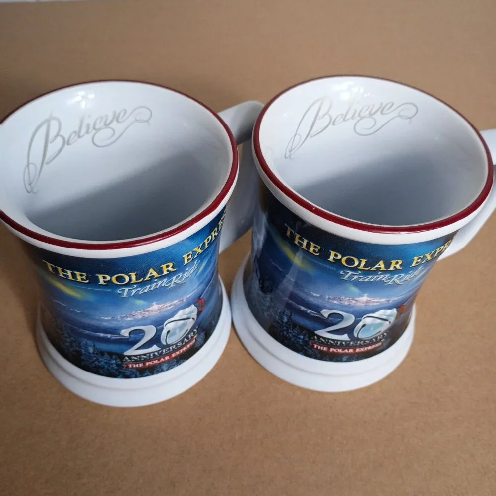 Polar Express Train Ride 20th Anniversary Mugs Set of Two Christmas Believe - Picture 4 of 6